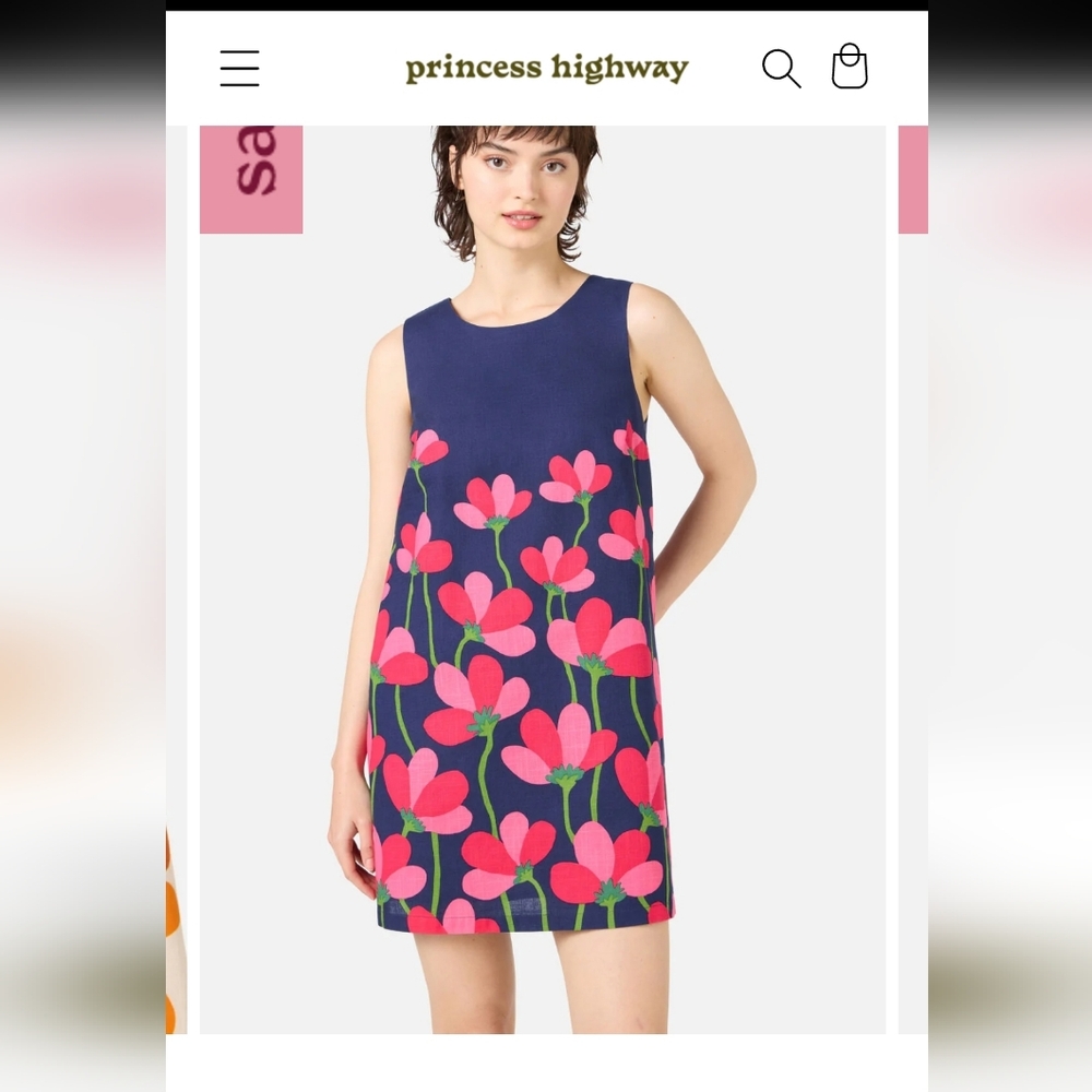 Princess Highway Lulu Flower Shift Dress Sleeveless Mod Retro Blue Pink Size 16 - Picture 2 of 12